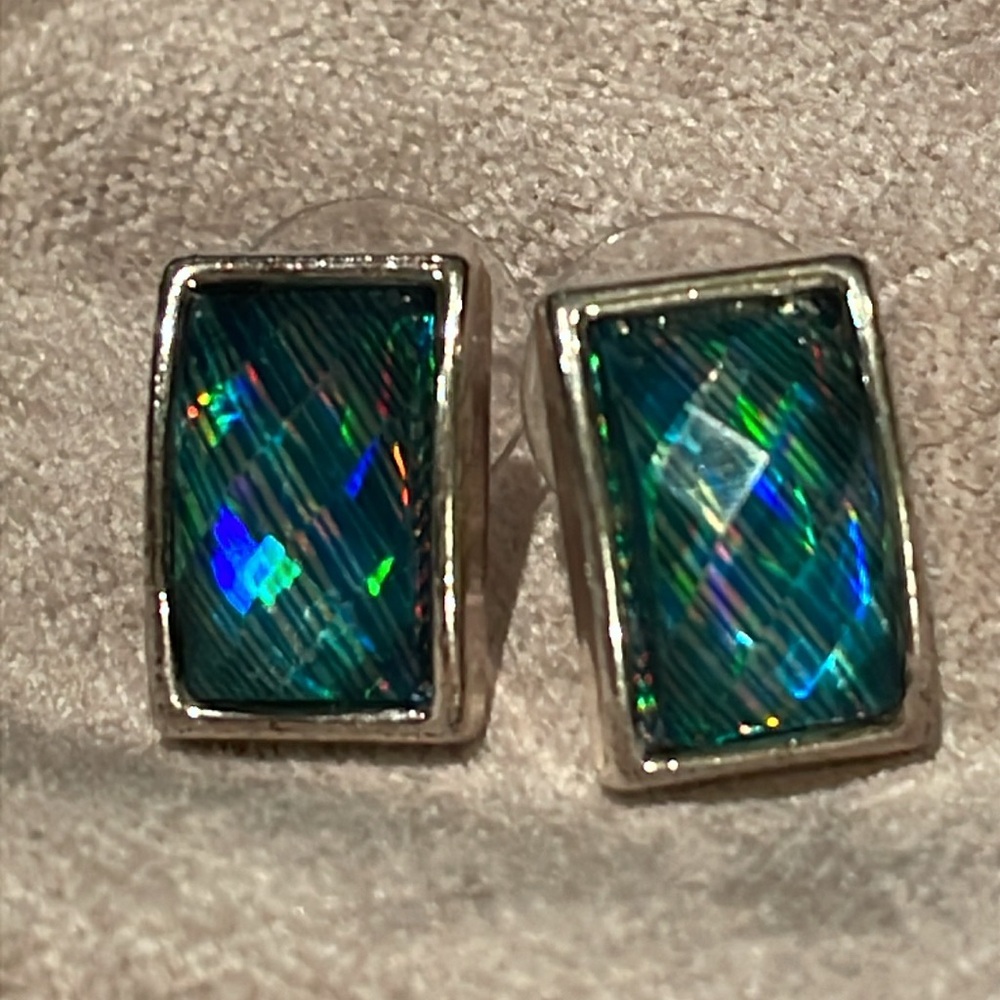 Midnight Prism Earrings Silver Rectangular Colorf… - image 4